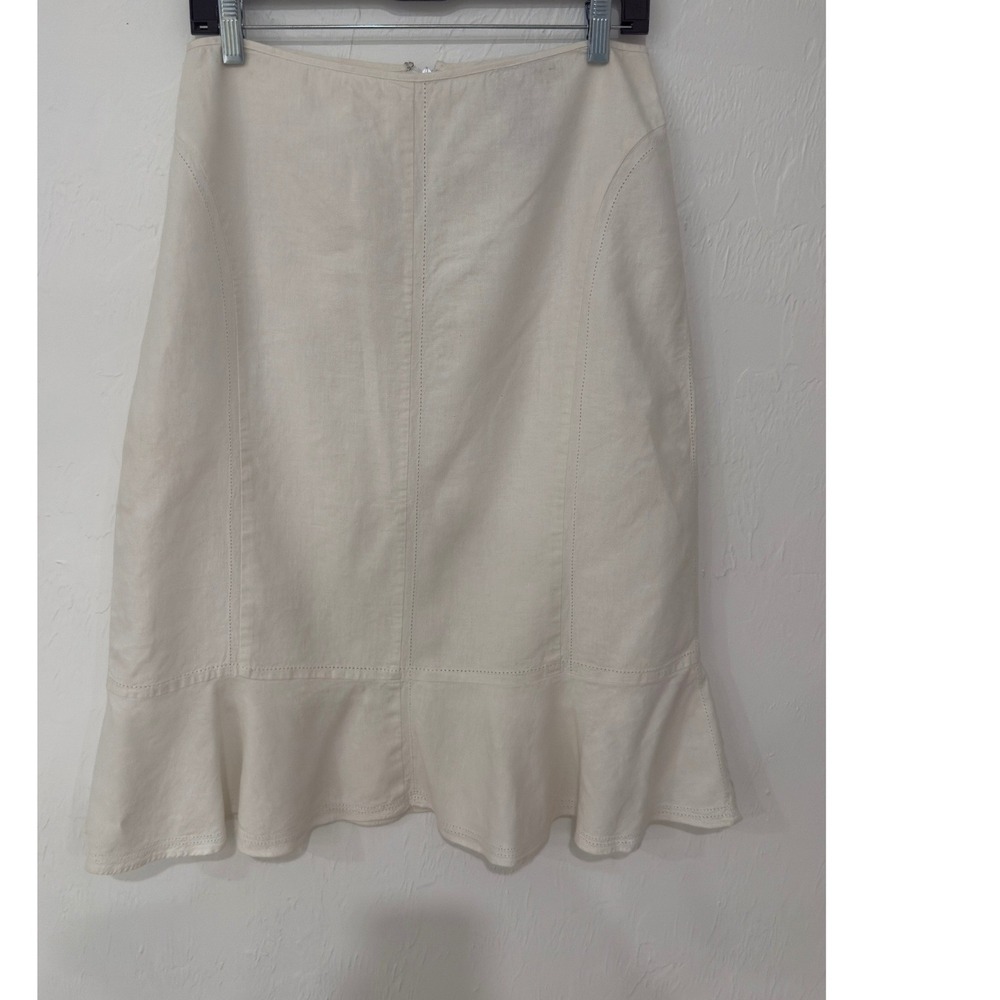Sag Harbor Vintage Cream Linen Blend Ruffle Hem Mermaid Midi Skirt Size 6 - Picture 2 of 7